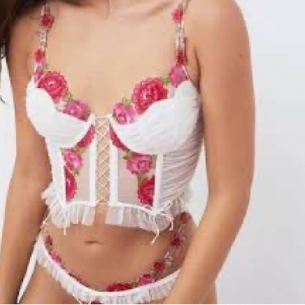 For the love of lemons Floral Embroidered White and Pink Lingerie top